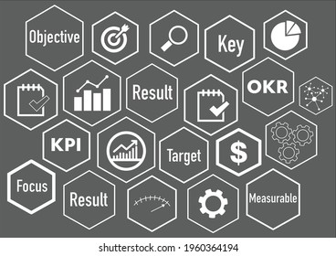 Business Concept Icon, OKR - Objective Key Results Acronym, Business Concept