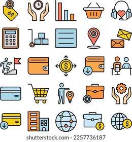 Business Concept icons set, management vector set, business management collection, business icons set, finance icons collection, management pack, Business Fill icons set