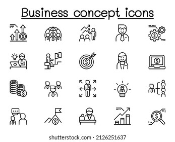 Iconos de concepto de negocio establecidos en el estilo de línea delgada