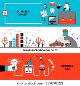 Business concept idea horizontal banners flat isolated vector illustration
