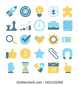 Business concept. Idea of business progress and success. Financial control. Collection of colorful icons. Isolated flat vector illustration