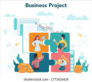 Business concept. Idea of strategy and achievement in teamwork. Target and key to success. Brainstorm and strategy. Isolated vector illustration in flat style