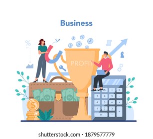Business concept. Idea of strategy and deal achievement. Target and key to success. Communication with customer and business solution. Isolated vector illustration