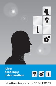 Business concept: idea, strategy and information with male head silhouette - vector