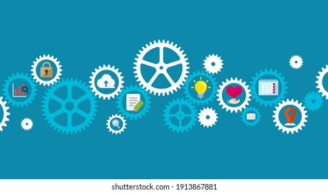 Business concept illustration banner. Gear wheel (technology) and people’s life.