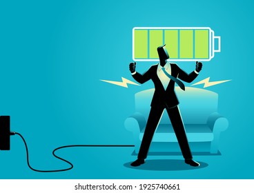 Business concept illustration of a businessman after getting restful sleep and waking up energized