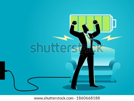 Business concept illustration of a businessman after getting restful sleep and waking up energized Foto stock © 