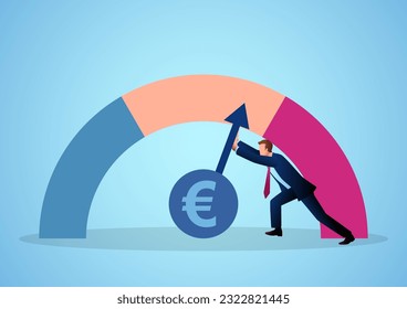 Business concept illustration of a businessman attempting to slowdown the rate of inflation, vector illustration