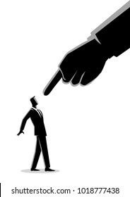 Business concept illustration of a businessman being pointed at by giant finger
