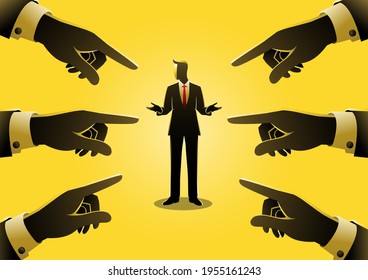 Business concept illustration of a businessman being pointed by people fingers
