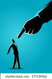 Business concept illustration of a businessman being pointed by giant finger