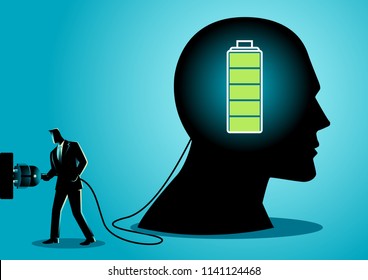 Business concept illustration of a businessman charging a brain