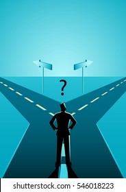 Business concept illustration of a businessman choosing which path he should go