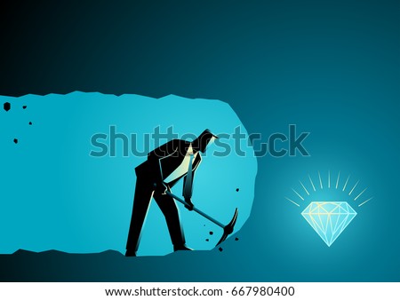 Business concept illustration of a businessman digging and mining to find treasure