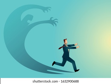 Business concept illustration of a businessman frightened with his own shadow