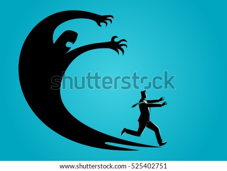 Business concept illustration of a businessman frightened with his own shadow