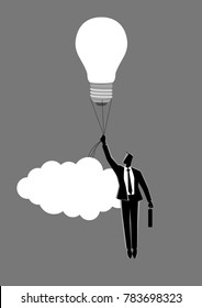 Business concept illustration of a businessman holding a floating light bulb