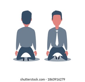 Business concept illustration of a businessman kneel down. Rear view. Business Fall Concept Illustration. Shades of gray. Vector illustration flat design