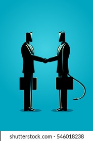 Business concept illustration of a businessman making a deal with devil