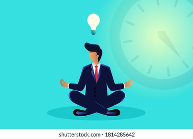 Business concept illustration of a businessman meditates with enlightenment idea