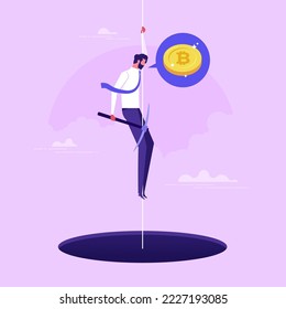 Business concept illustration. Businessman mining to find bitcoins and earning cryptocurrency. Flat style vector illustration