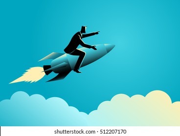 Business concept illustration of a businessman on a rocket