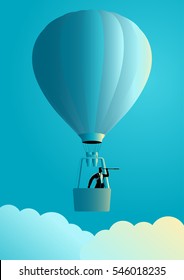 Business concept illustration of a businessman on air balloon using telescope