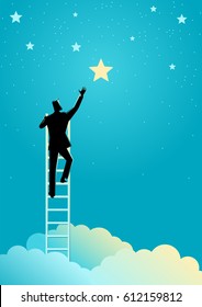 Business Concept Illustration Of A Businessman Reach Out For The Stars