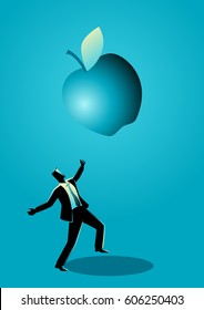 Business concept illustration of a businessman receiving a fallen big apple, for invention, big ideas concept