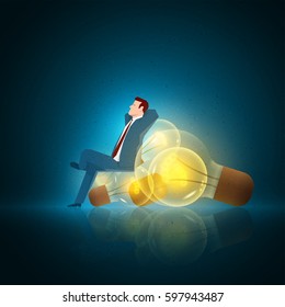 Business concept illustration. Businessman relax on the bulb. Elements are layered separately in vector file. 