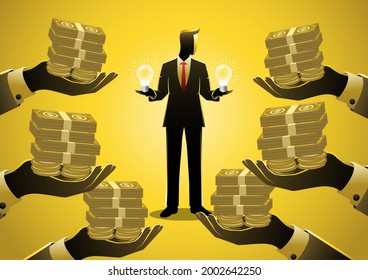 Business concept illustration of a businessman selling ideas to businessman