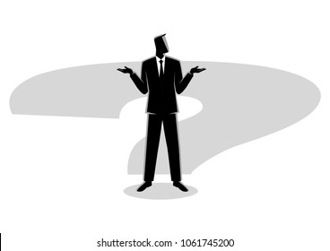 Business concept illustration of a businessman standing on question mark shadow