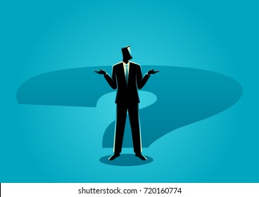 Business concept illustration of a businessman standing on question mark shadow