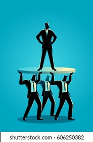 Business concept illustration of a businessman supported by business colleagues