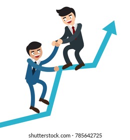 Business concept illustration of businessmen helping each other on top of graphic chart