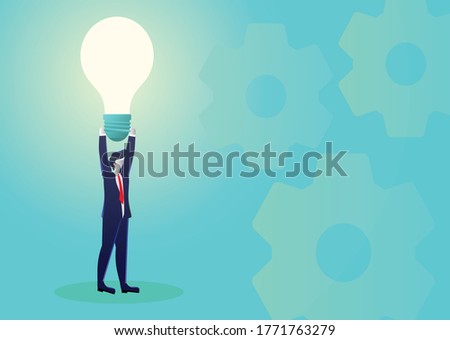 Business concept illustration of businessmen lifting up a light bulb, bright idea, brilliant ideas