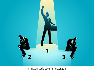 Business concept illustration of businessmen on podium, business competition, winner concept