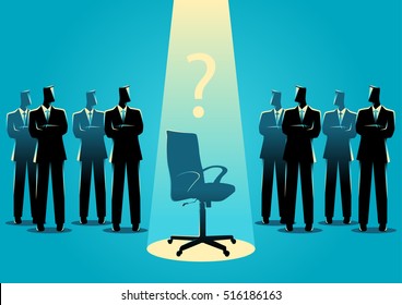 Business concept illustration of businessmen standing with empty chair in the middle, candidate, promotion, career position concept.