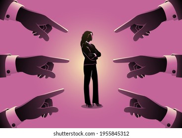 Business concept illustration of a businesswoman being pointed by people fingers