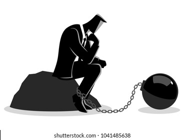 Business concept illustration of a chained businessman