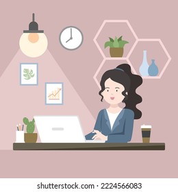 business concept illustration collection of office scene with men and women participating in business activities outline vector illustration
