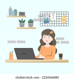 business concept illustration collection of office scene with men and women participating in business activities outline vector illustration