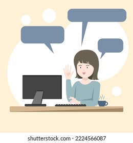 business concept illustration collection of office scene with men and women participating in business activities outline vector illustration