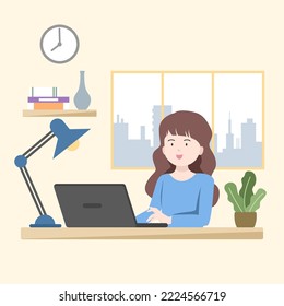 business concept illustration collection of office scene with men and women participating in business activities outline vector illustration