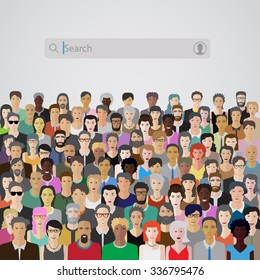 Business Concept Illustration With Crowd Of People And Searching System