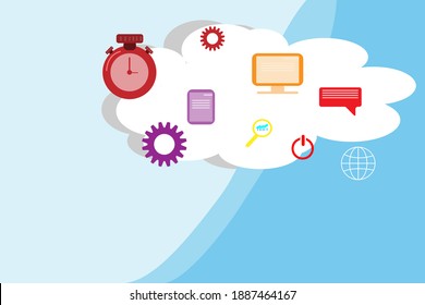 Business concept illustration echo, white cloud, clock, gear and letter