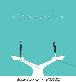 Business Concept Illustration Of Gender Differences Between Businesswoman And Businessman. Conflict, Confrontation, Negotiation Situation. Eps10 Vector Illustration.