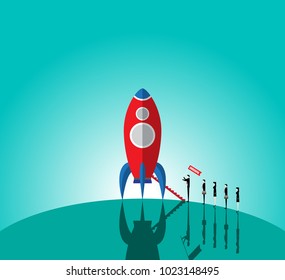 Business concept illustration of group. Business team walking to the rocket. Start up business concept