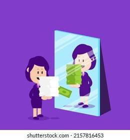 Business concept illustration. A hard worker sees himself earning a lot of money in the mirror. Suitable for business illustration