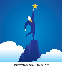 Business concept illustration of a business man reaching a star